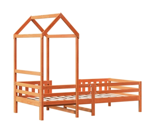 Estructura de cama con techo madera pino marrón cera 100x200 cm