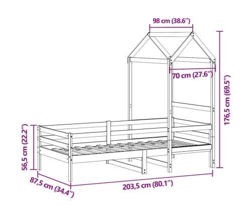 Sofá cama con techo de madera maciza de pino 80x200 cm