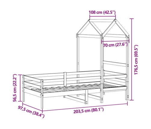 Sofá cama con techo madera maciza de pino 90x200 cm