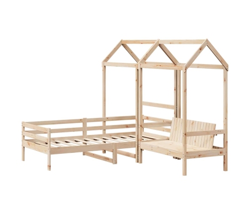 Set de sofá cama con banco y techo madera maciza pino 80x200 cm
