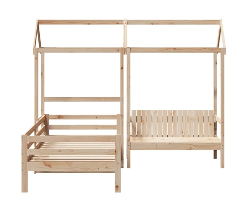 Set de sofá cama con banco y techo madera maciza pino 80x200 cm