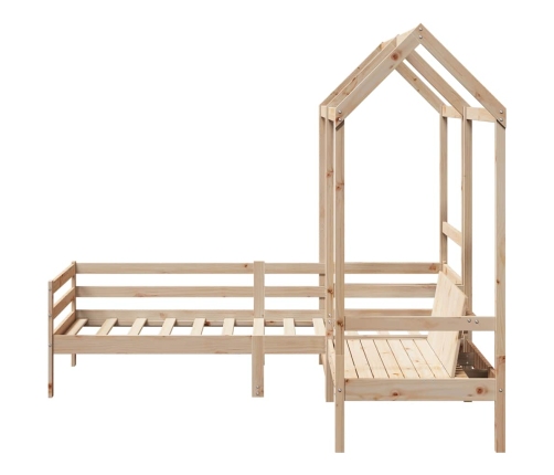 Set de sofá cama con banco y techo madera maciza pino 80x200 cm