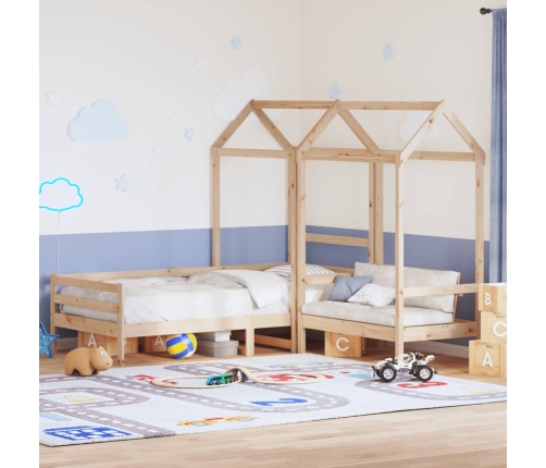 Set de sofá cama con banco y techo madera maciza pino 80x200 cm