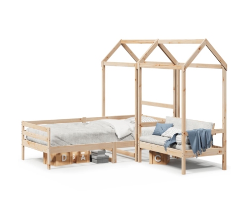 Set de sofá cama con banco y techo madera maciza pino 90x200 cm