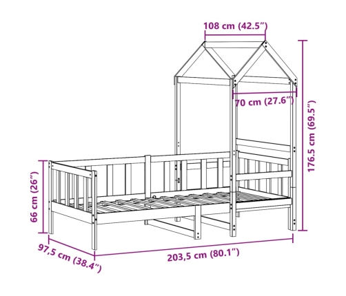 Sofá cama con techo madera maciza de pino 90x200 cm