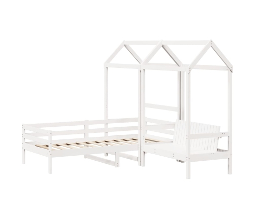 Set de sofá cama y banco con techo madera pino blanco 90x190 cm