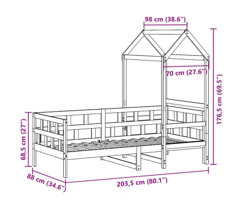 Sofá cama con techo madera maciza pino marrón cera 80x200 cm