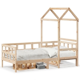 Sofá cama con techo madera maciza de pino 90x190 cm