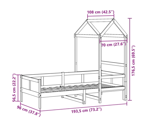 Sofá cama con techo madera maciza de pino blanco 90x190 cm