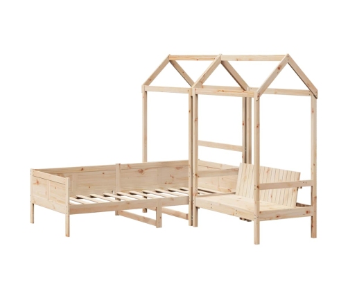 Set de sofá cama con banco y techo madera maciza pino 80x200 cm