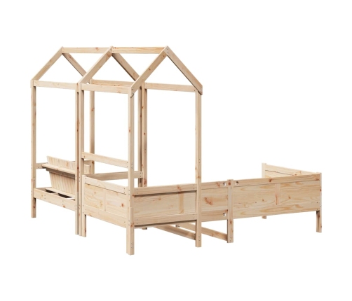 Set de sofá cama con banco y techo madera maciza pino 80x200 cm