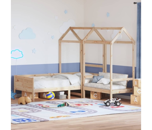 Set de sofá cama con banco y techo madera maciza pino 80x200 cm