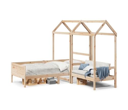 Set de sofá cama y banco con techo madera maciza pino 90x190 cm