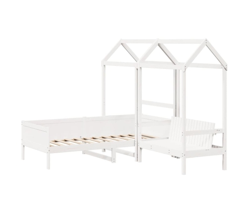 Set de sofá cama y banco con techo madera pino blanco 90x190 cm