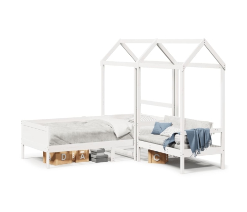 Set de sofá cama y banco con techo madera pino blanco 90x190 cm