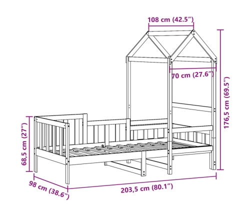 Sofá cama con techo madera maciza de pino 90x200 cm