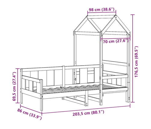 Sofá cama con techo de madera maciza de pino 80x200 cm