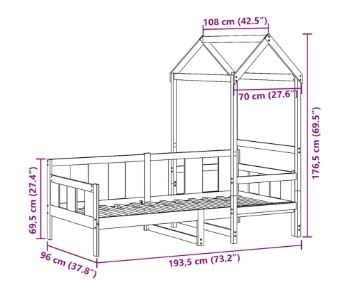 Sofá cama con techo madera maciza de pino 90x190 cm