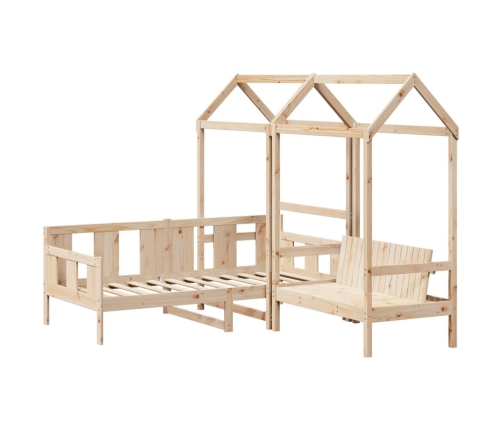 Set de sofá cama con banco y techo madera maciza pino 90x200 cm