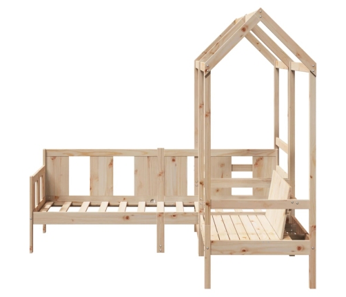 Set de sofá cama con banco y techo madera maciza pino 90x200 cm