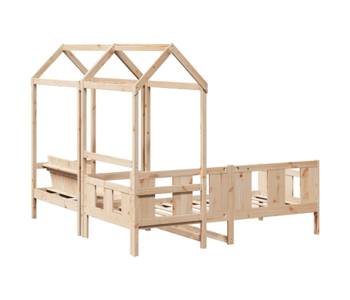 Set de sofá cama y banco con techo madera maciza pino 90x190 cm