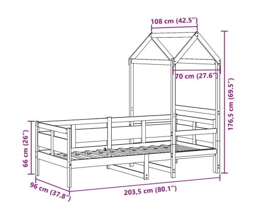 Sofá cama con techo madera maciza de pino 90x200 cm