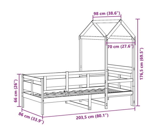 Sofá cama con techo de madera maciza de pino 80x200 cm