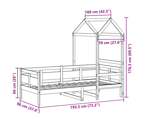 Sofá cama con techo madera maciza de pino 90x190 cm