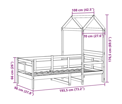 Sofá cama con techo madera maciza de pino blanco 90x190 cm