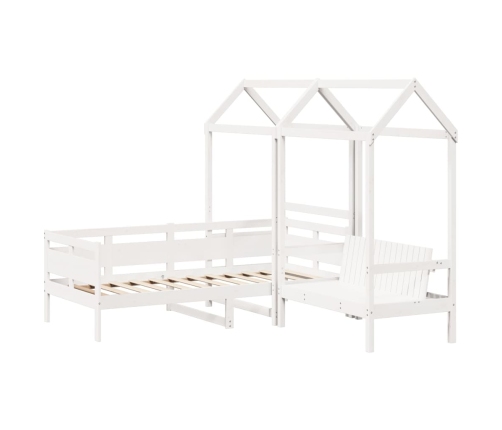 Set de sofá cama y banco con techo madera pino blanco 90x190 cm