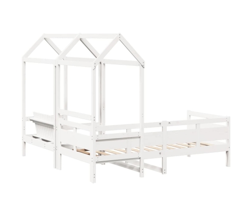 Set de sofá cama y banco con techo madera pino blanco 90x190 cm