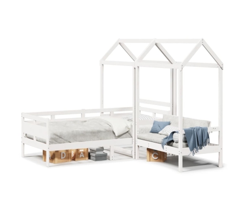 Set de sofá cama y banco con techo madera pino blanco 90x190 cm