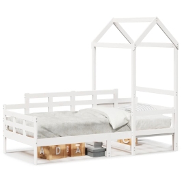 Sofá cama con techo madera maciza de pino blanco 90x200 cm