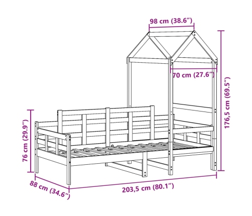 Sofá cama madera maciza de pino blanco 80x200 cm