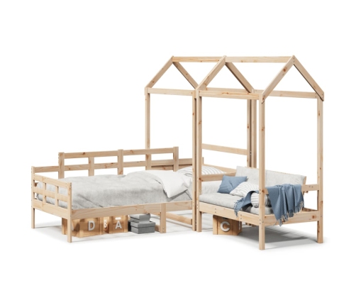 Set de sofá cama y banco con techo madera maciza pino 90x190 cm