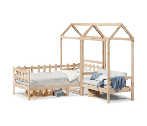 vidaXL Set de sofá cama con banco y techo madera maciza pino 90x200 cm