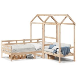 Set de sofá cama y banco con techo madera maciza pino 90x190 cm