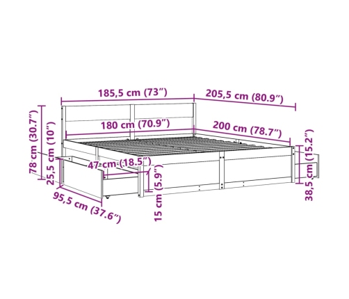 Cama sin colchón madera maciza de pino blanca 180x200 cm