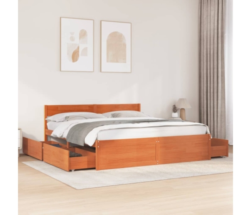 vidaXL Estructura de cama cajones madera pino marrón cera 180x200 cm