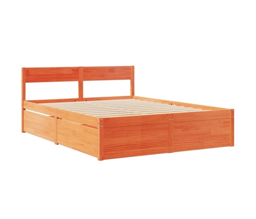 Cama sin colchón madera maciza pino marrón cera 150x200 cm