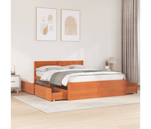 Cama sin colchón madera maciza pino marrón cera 150x200 cm