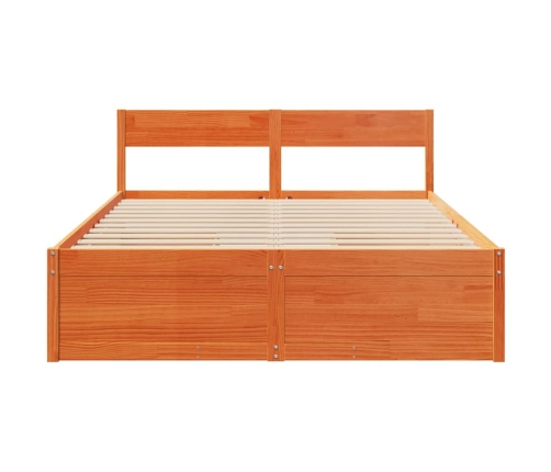 Cama sin colchón madera maciza pino marrón cera 150x200 cm