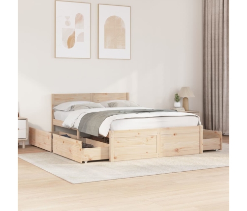 Estructura de cama sin colchón madera maciza de pino 140x190 cm