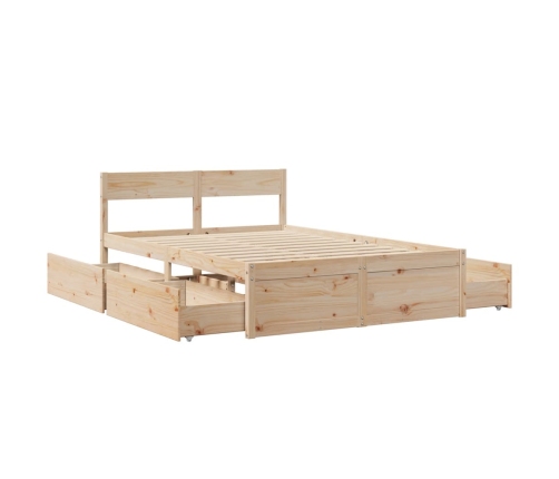 Estructura de cama sin colchón madera maciza de pino 140x190 cm