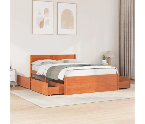 Cama sin colchón madera maciza de pino marrón cera 140x190 cm