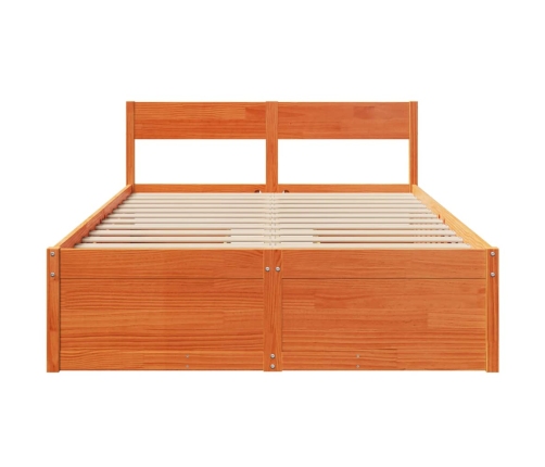 Cama sin colchón madera maciza de pino marrón cera 140x190 cm