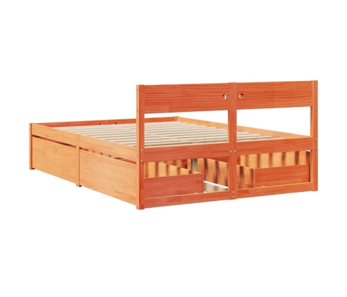 Cama sin colchón madera maciza de pino marrón cera 140x190 cm