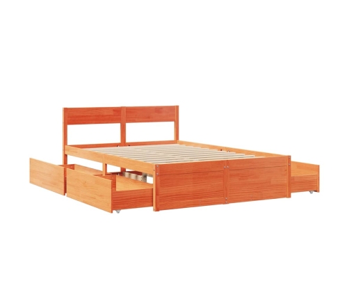 Cama sin colchón madera maciza de pino marrón cera 140x190 cm