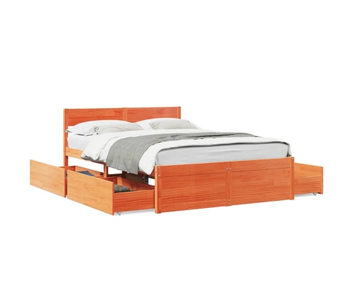 Cama sin colchón madera maciza de pino marrón cera 140x190 cm