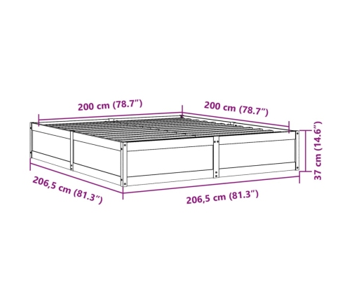 Estructura de cama sin colchón madera maciza de pino 200x200 cm